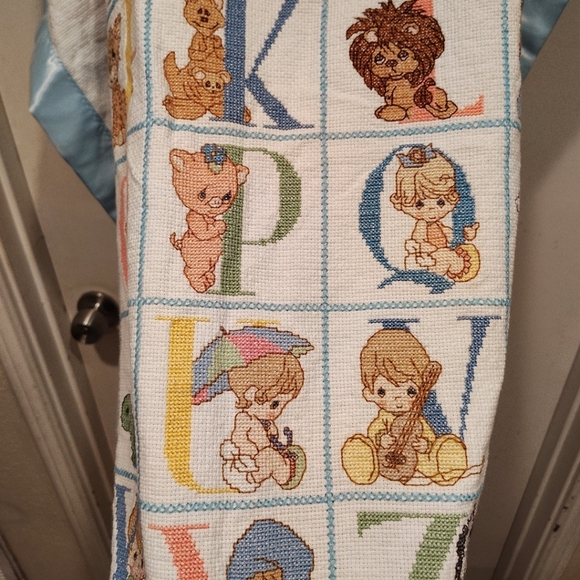 Precious Moments Cross Stitch Alphabet Sampler Wall Hanging Blanket 30" X 34" - Picture 6 of 6